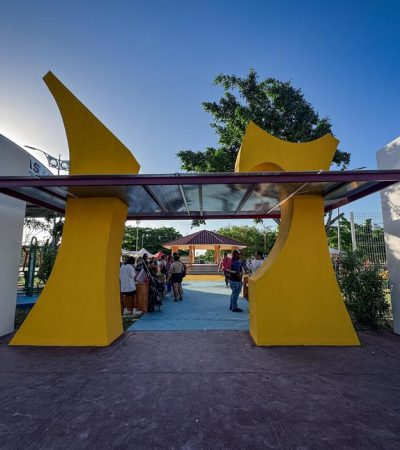 Rehabilitan domo y devuelven el brillo al parque público de Calderitas