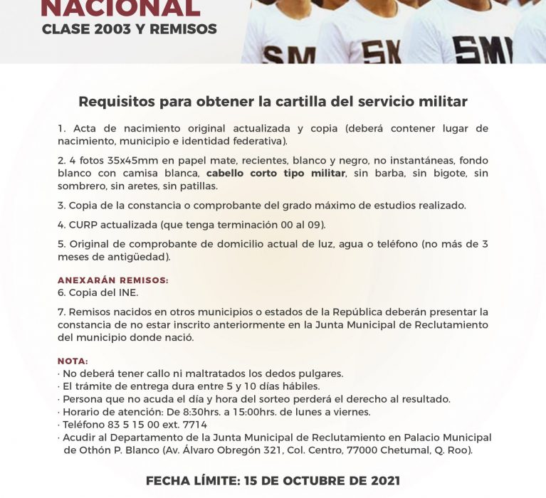 REQUISITOS PARA OBTENER LA CARTILLA DEL SERVICIO MILITAR